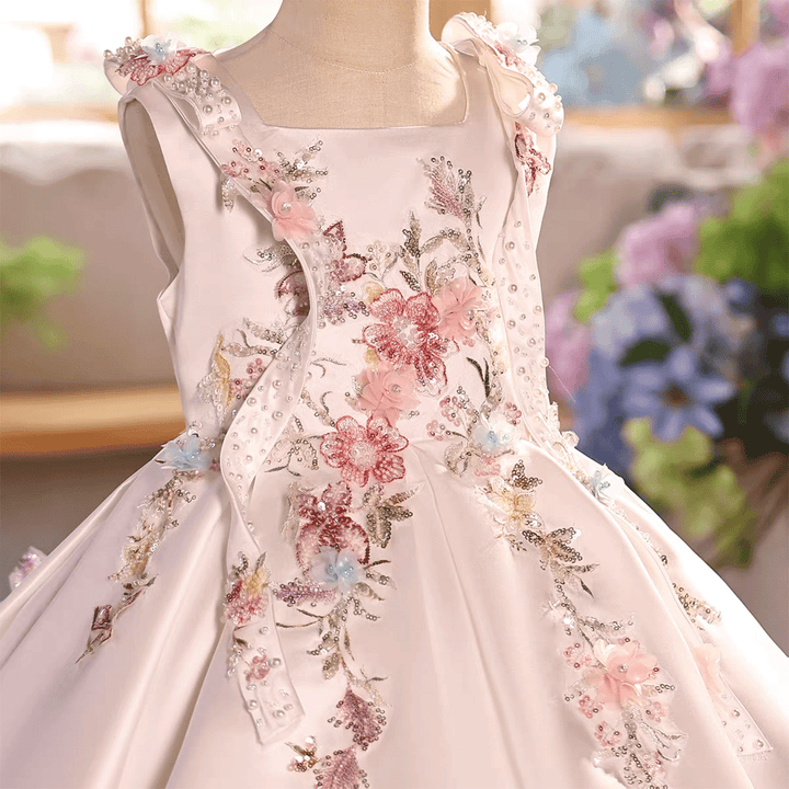 Elegant White Floral Flower Girl Dress Princess Wedding Party Dress J880
