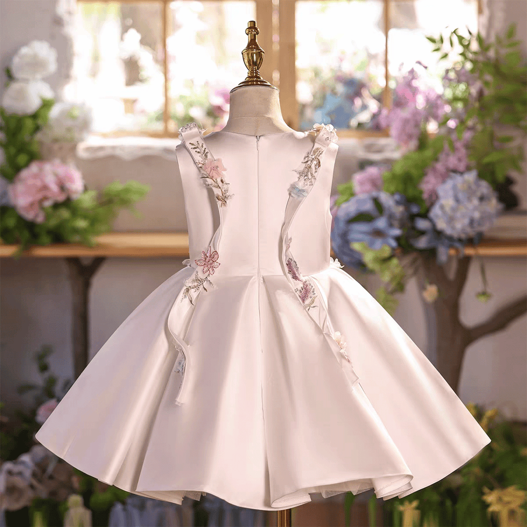 Elegant White Floral Flower Girl Dress Princess Wedding Party Dress J880