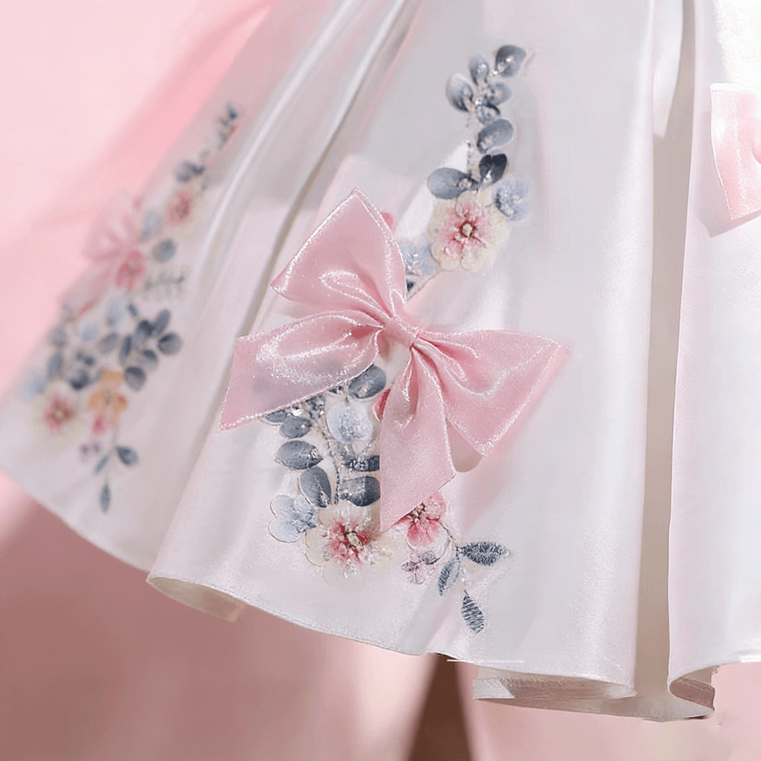 Elegant Off-Shoulder Girl Dress with Floral Print Bow Details Princess DreamyVow Elegant Off-Shoulder Girl Dress with Floral Print Bow Details Princess DreamyVow