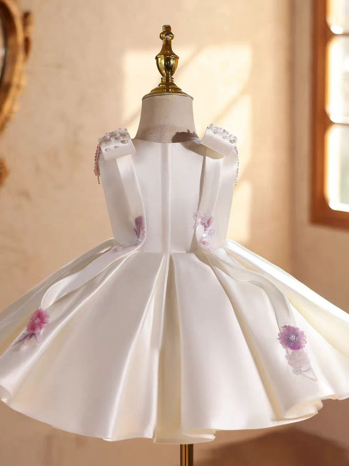 White Crystal Birthday Pageant Runway Flower Girl Dress D223