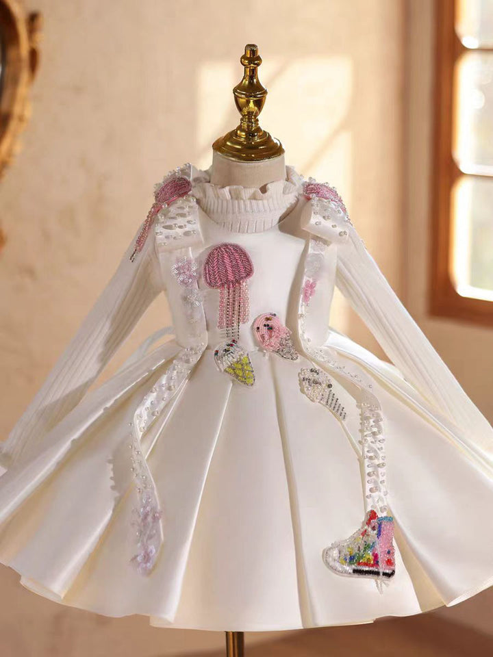 White Crystal Birthday Pageant Runway Flower Girl Dress D223