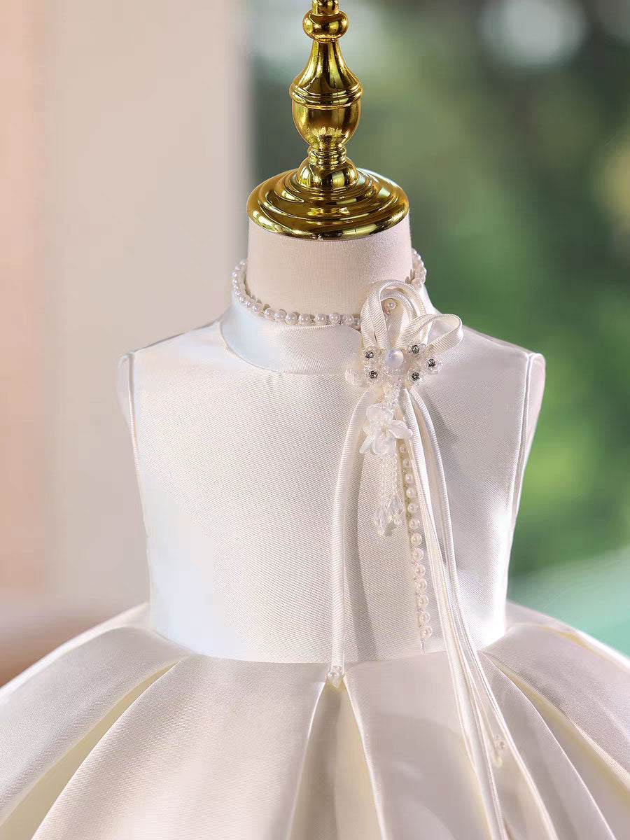 Satin Flower Girl Dress Toddler Princess 1st Birthday Party Gown D150