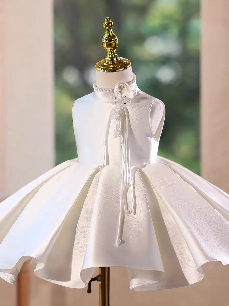 Satin Flower Girl Dress Toddler Princess 1st Birthday Party Gown D150