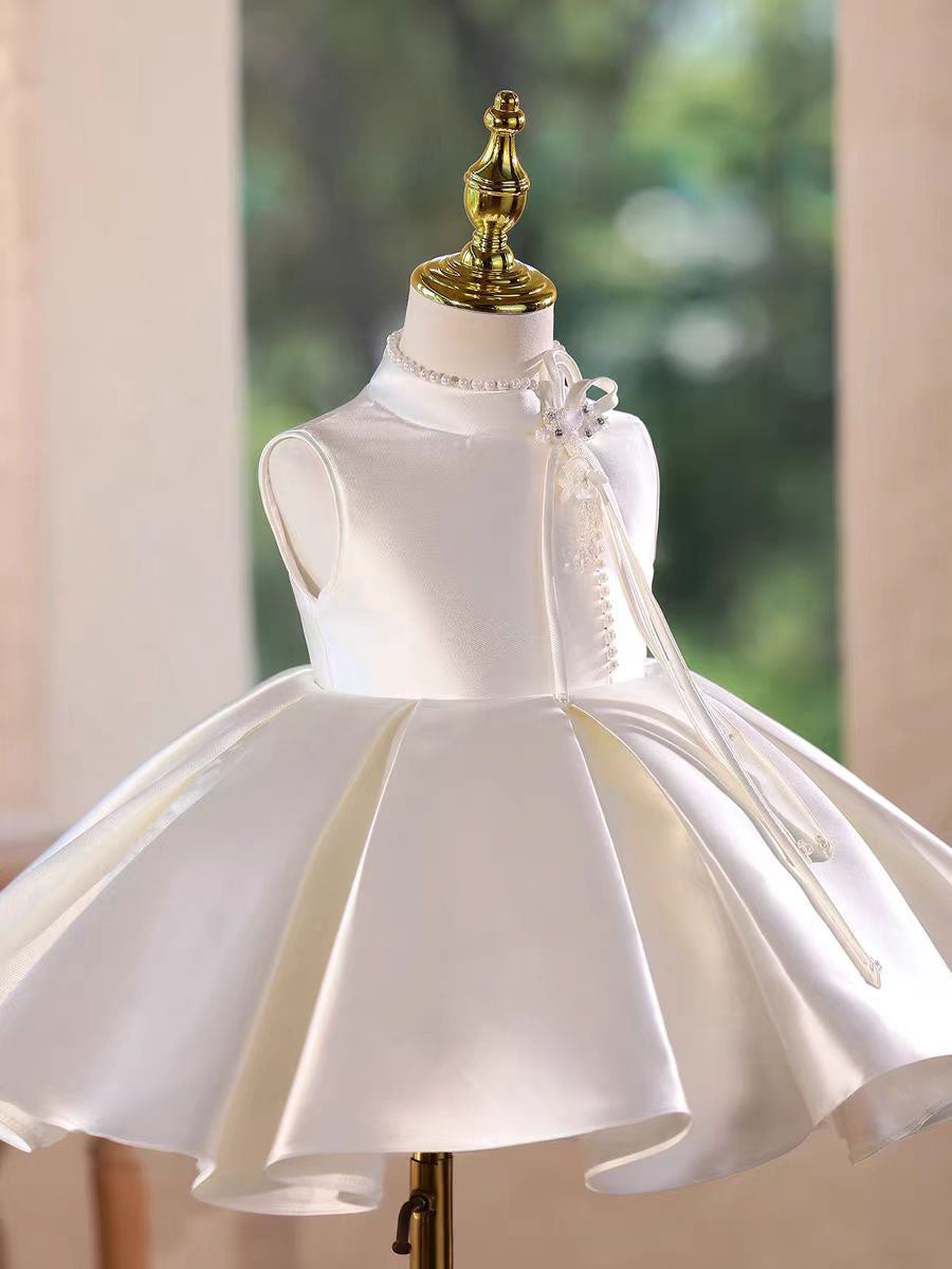 Satin Flower Girl Dress Toddler Princess 1st Birthday Party Gown D150