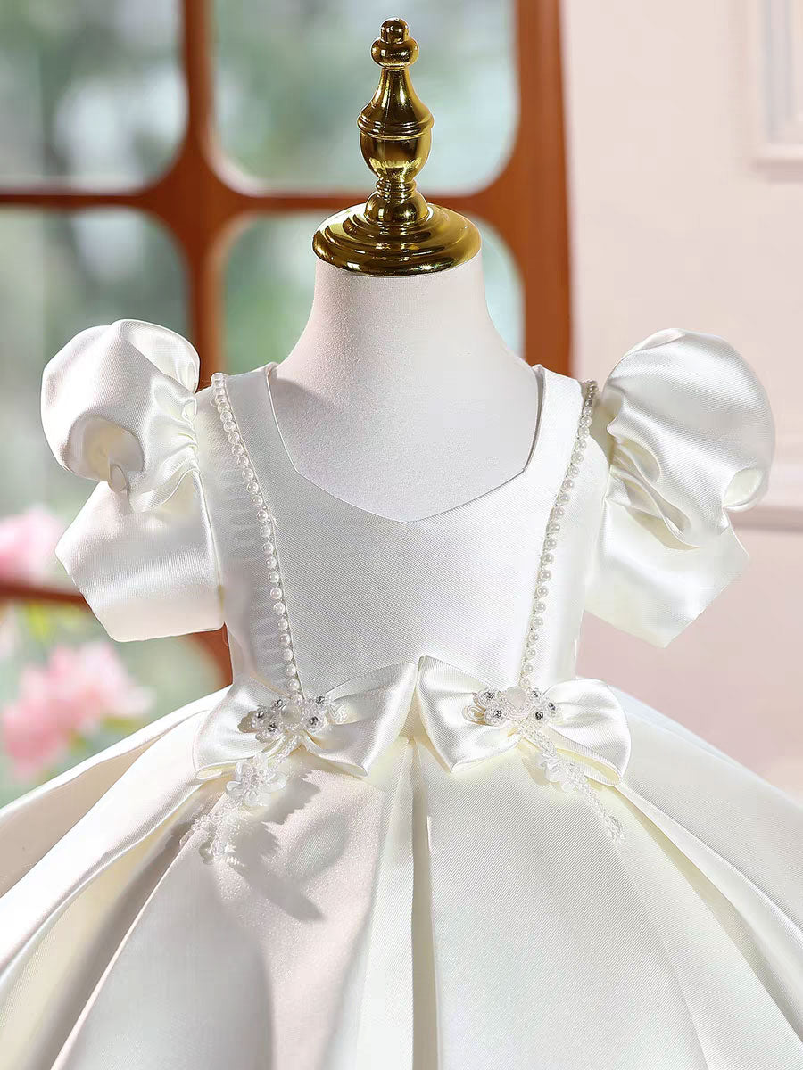 Burgundy Satin Flower Girl Dress Toddler Princess Birthday Party Gown J443 White / child-2 Burgundy Satin Flower Girl Dress Toddler Princess Birthday Party Gown J443 White / child-2