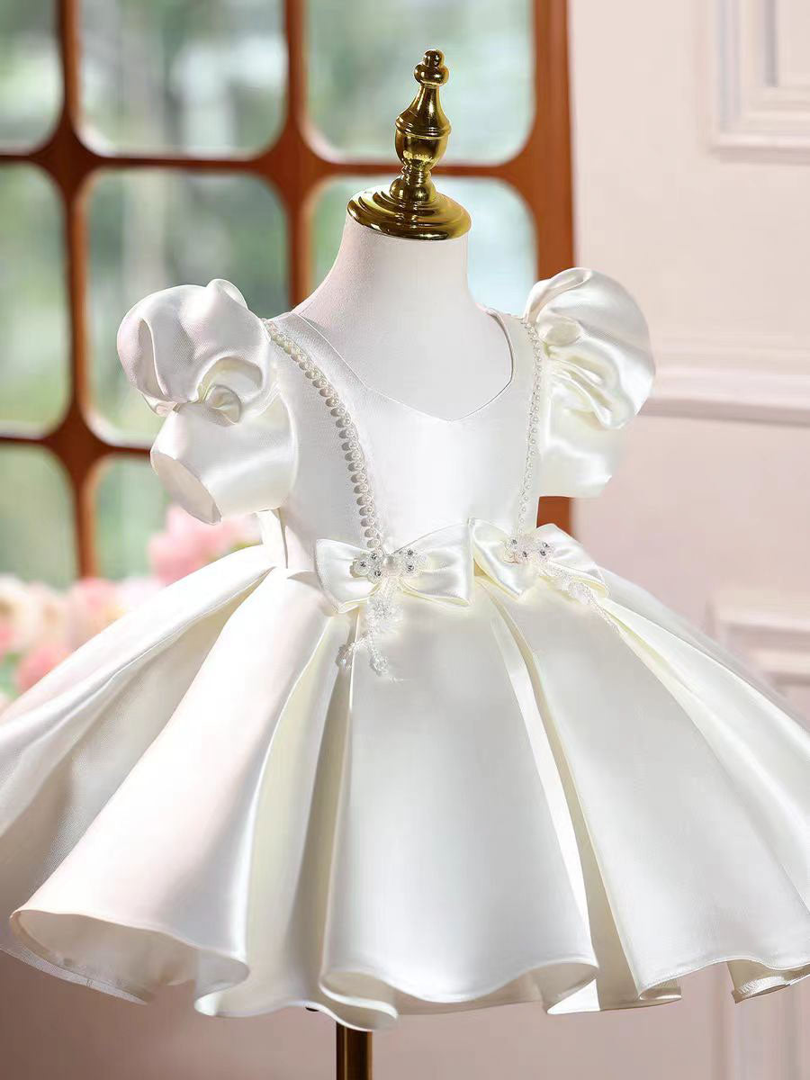 Burgundy Satin Flower Girl Dress Toddler Princess Birthday Party Gown J443 White / child-8 Burgundy Satin Flower Girl Dress Toddler Princess Birthday Party Gown J443 White / child-8