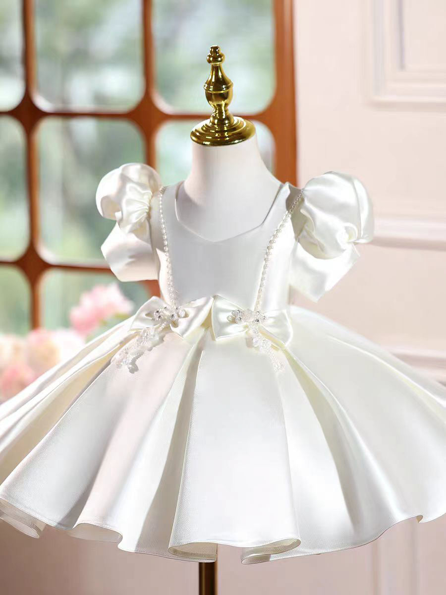 Burgundy Satin Flower Girl Dress Toddler Princess Birthday Party Gown J443