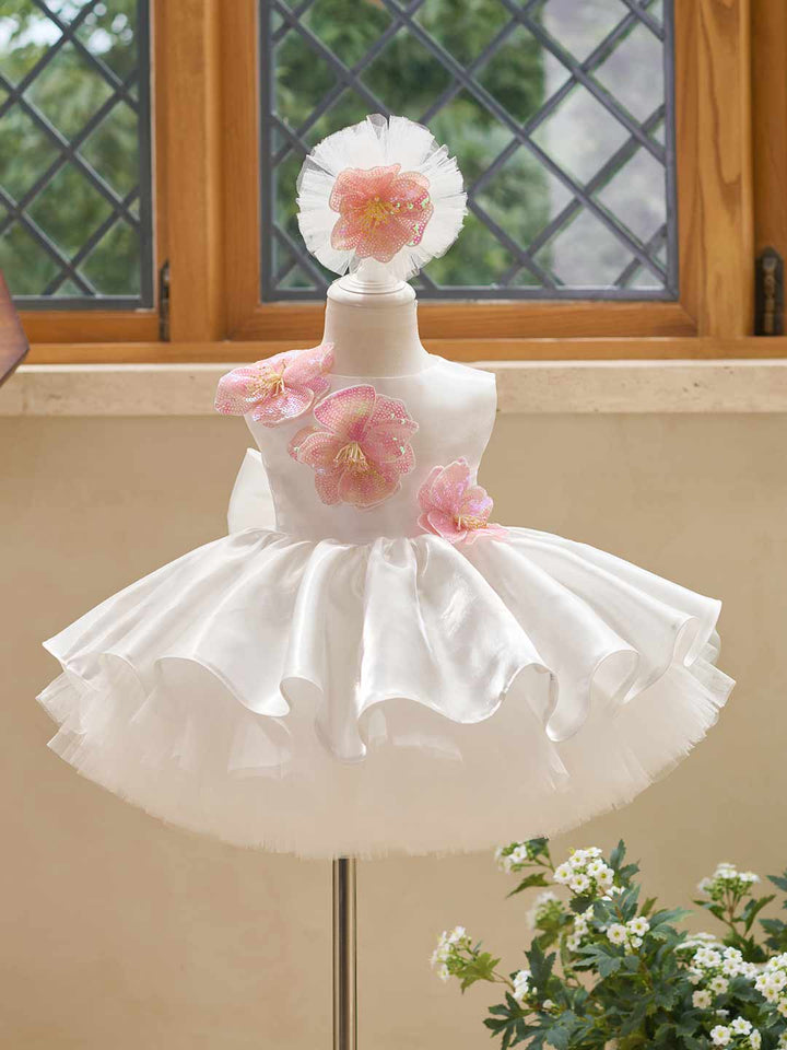 3D Sequin Floral Sleeveless Satin Girls Party Dress J509