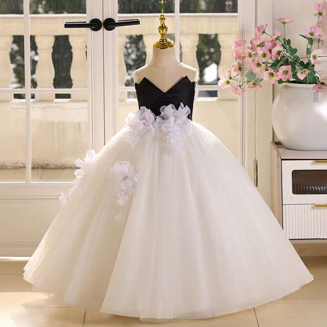 black and white flower girl dress Black and White Flower Girl Dress, Formal Dress, Princess Dress, Tutu Dress For Girls, Blessing Dress, Photoshoot Dress,Girl Birthday Dress 12