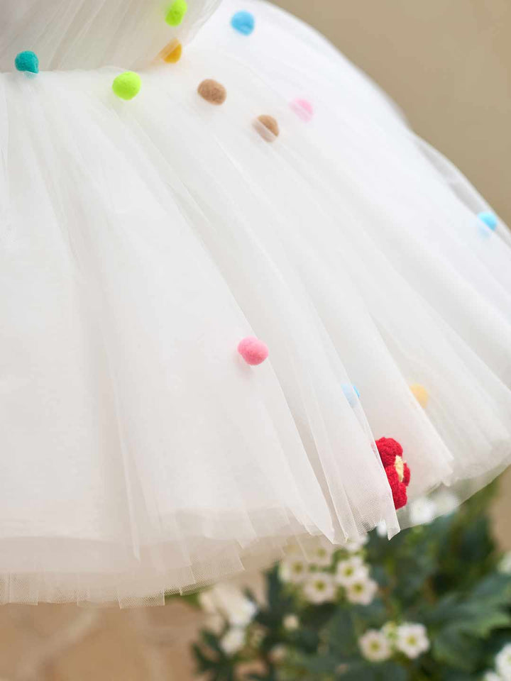 Colorful Pom Pom One-Shoulder Girls Photoshoot Dress J511