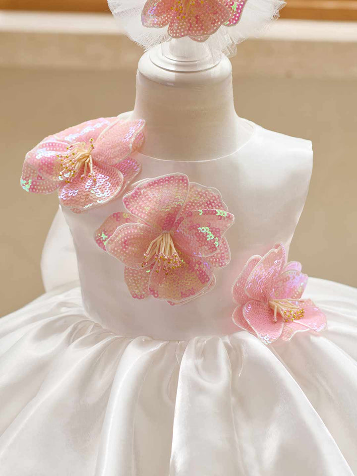 3D Sequin Floral Sleeveless Satin Girls Party Dress J509