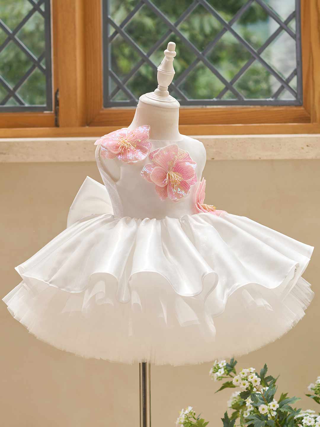 3D Sequin Floral Sleeveless Satin Girls Party Dress J509