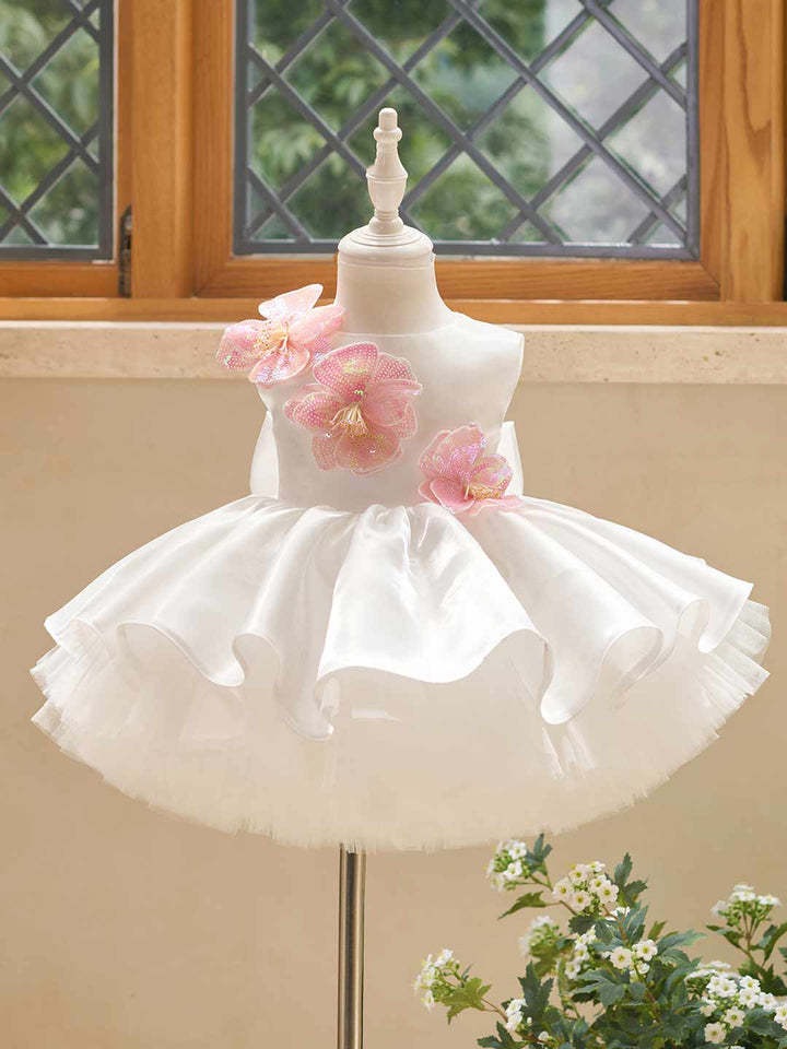 3D Sequin Floral Sleeveless Satin Girls Party Dress J509