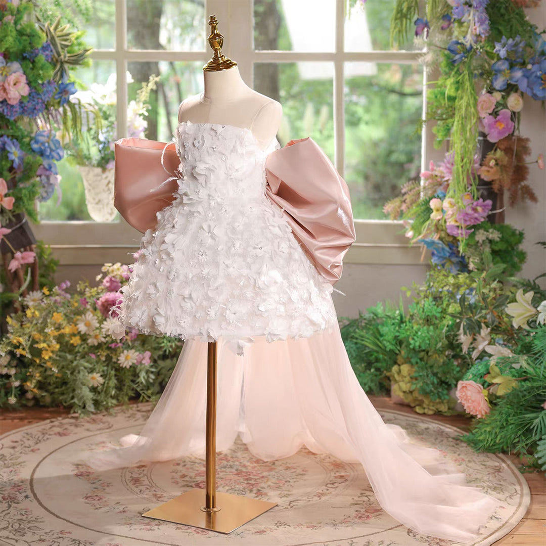 Luxury Big Bow Princess Girl Dress for Birthday Party Prom J513 White-Pink / child-3 Luxury Big Bow Princess Girl Dress for Birthday Party Prom J513 White-Pink / child-3