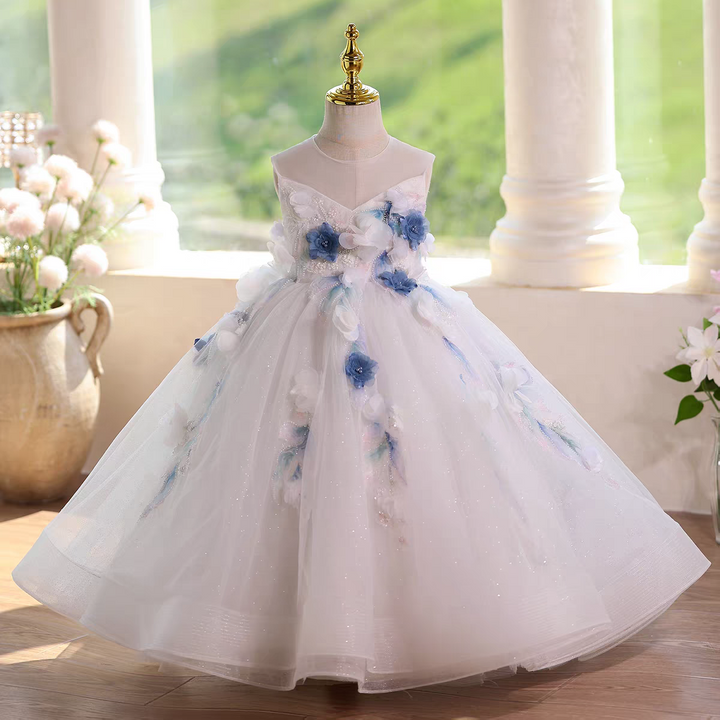 Flower Girl Dress with Beading 3D Flowers Floor Length D104