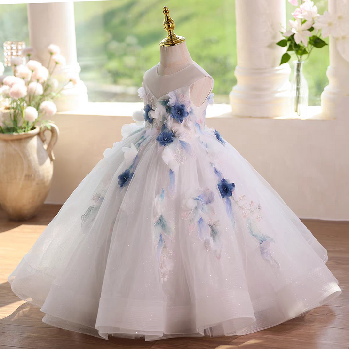 Flower Girl Dress with Beading 3D Flowers Floor Length D104