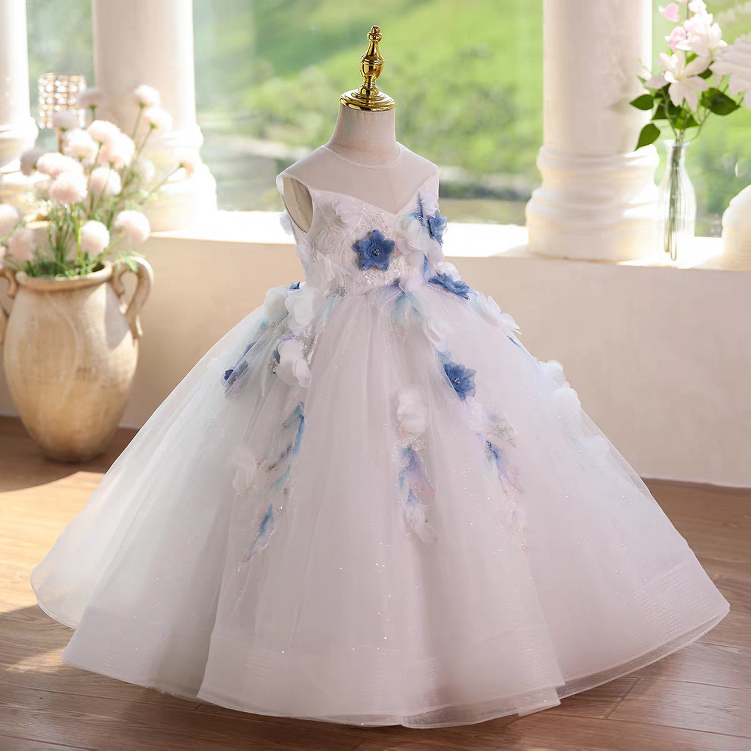 Flower Girl Dress with Beading 3D Flowers Floor Length D104