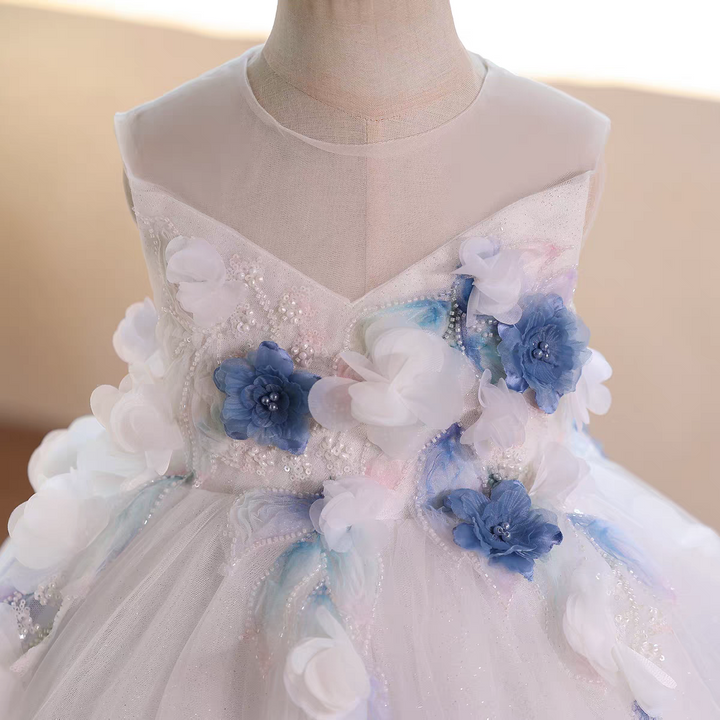 Flower Girl Dress with Beading 3D Flowers Floor Length D104