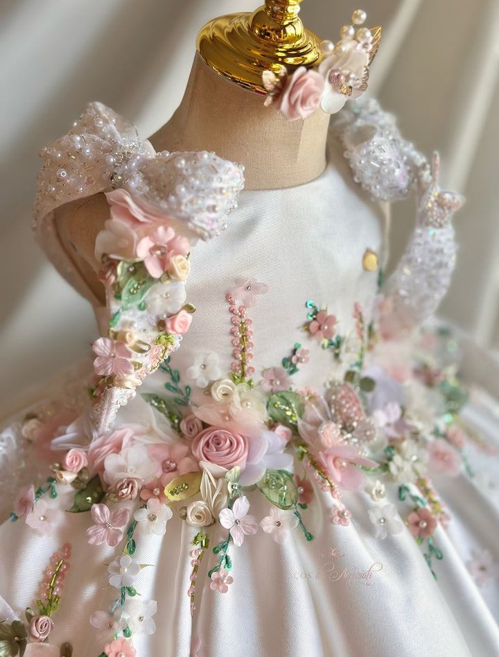 Luxury White Floral Embroidered Princess Birthday Dress J830