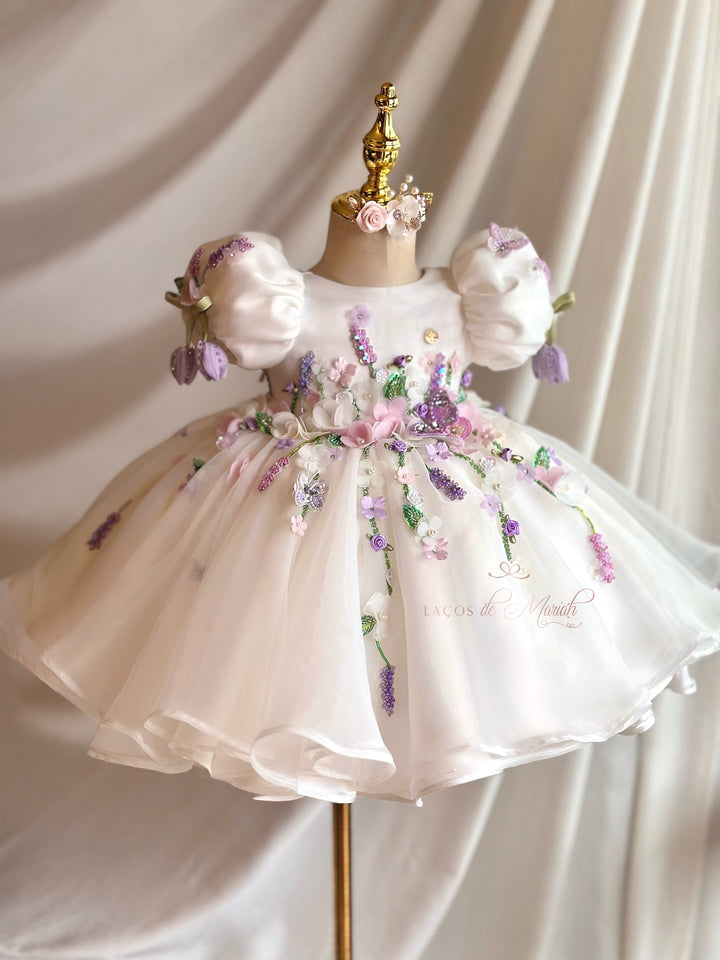 Handmade 3D Floral White Princess Dreamy Birthday Dress J832