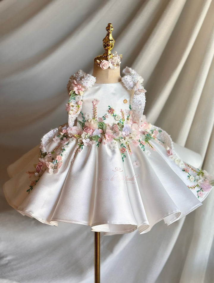 Luxury White Floral Embroidered Princess Birthday Dress J830
