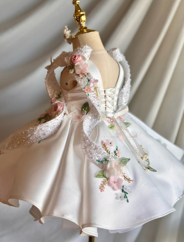 Luxury White Floral Embroidered Princess Birthday Dress J830