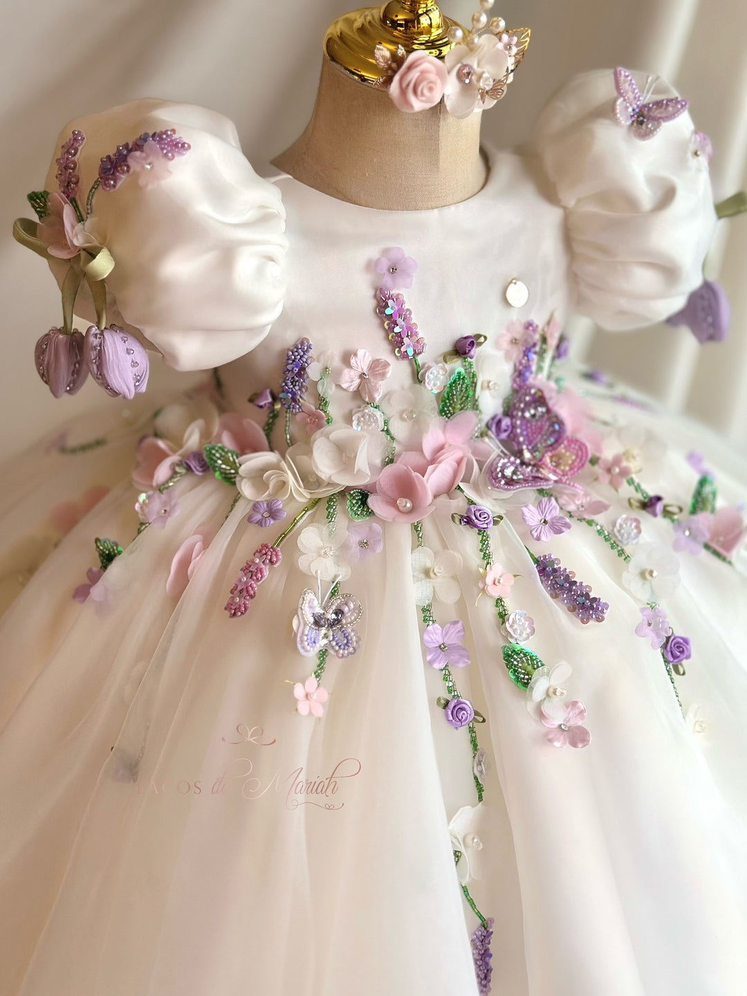 Handmade 3D Floral White Princess Dreamy Birthday Dress J832