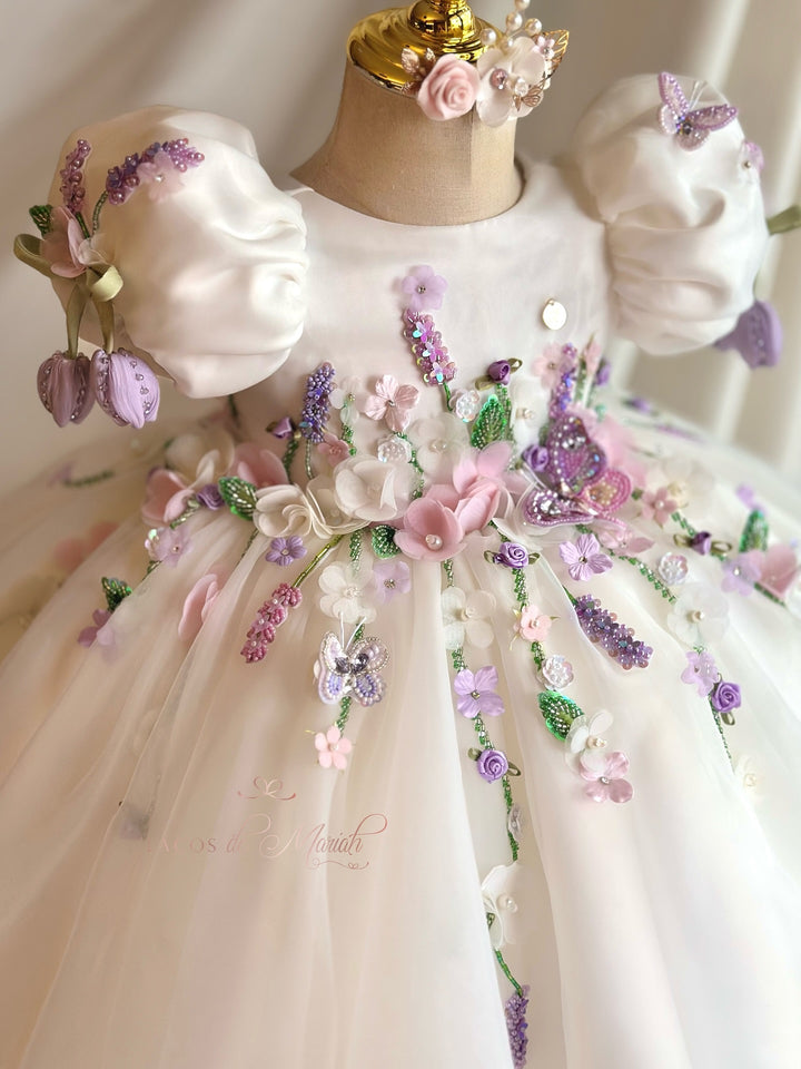 Handmade 3D Floral White Princess Dreamy Birthday Dress J832