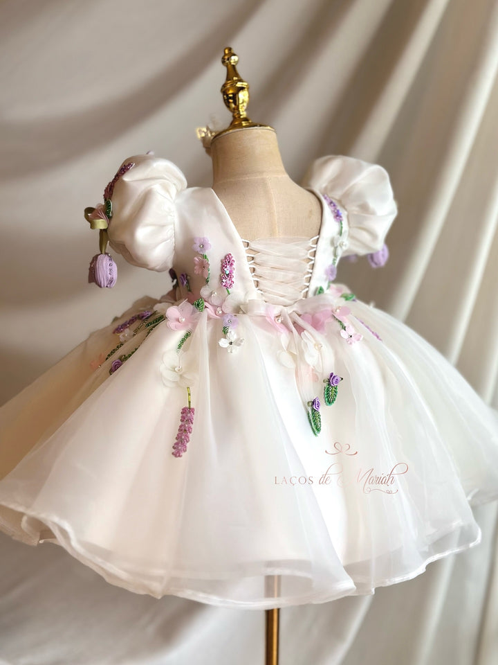 Handmade 3D Floral White Princess Dreamy Birthday Dress J832