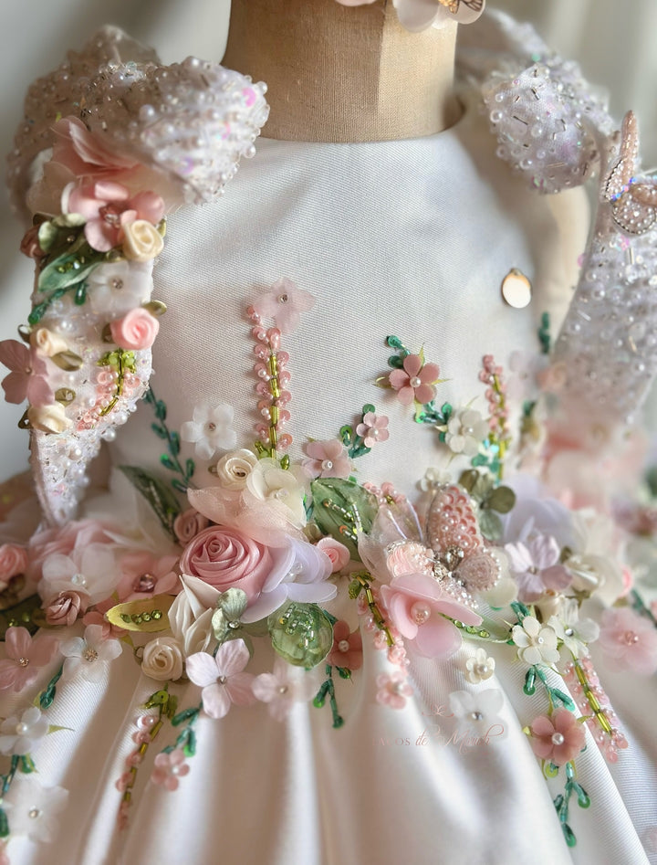 Luxury White Floral Embroidered Princess Birthday Dress J830