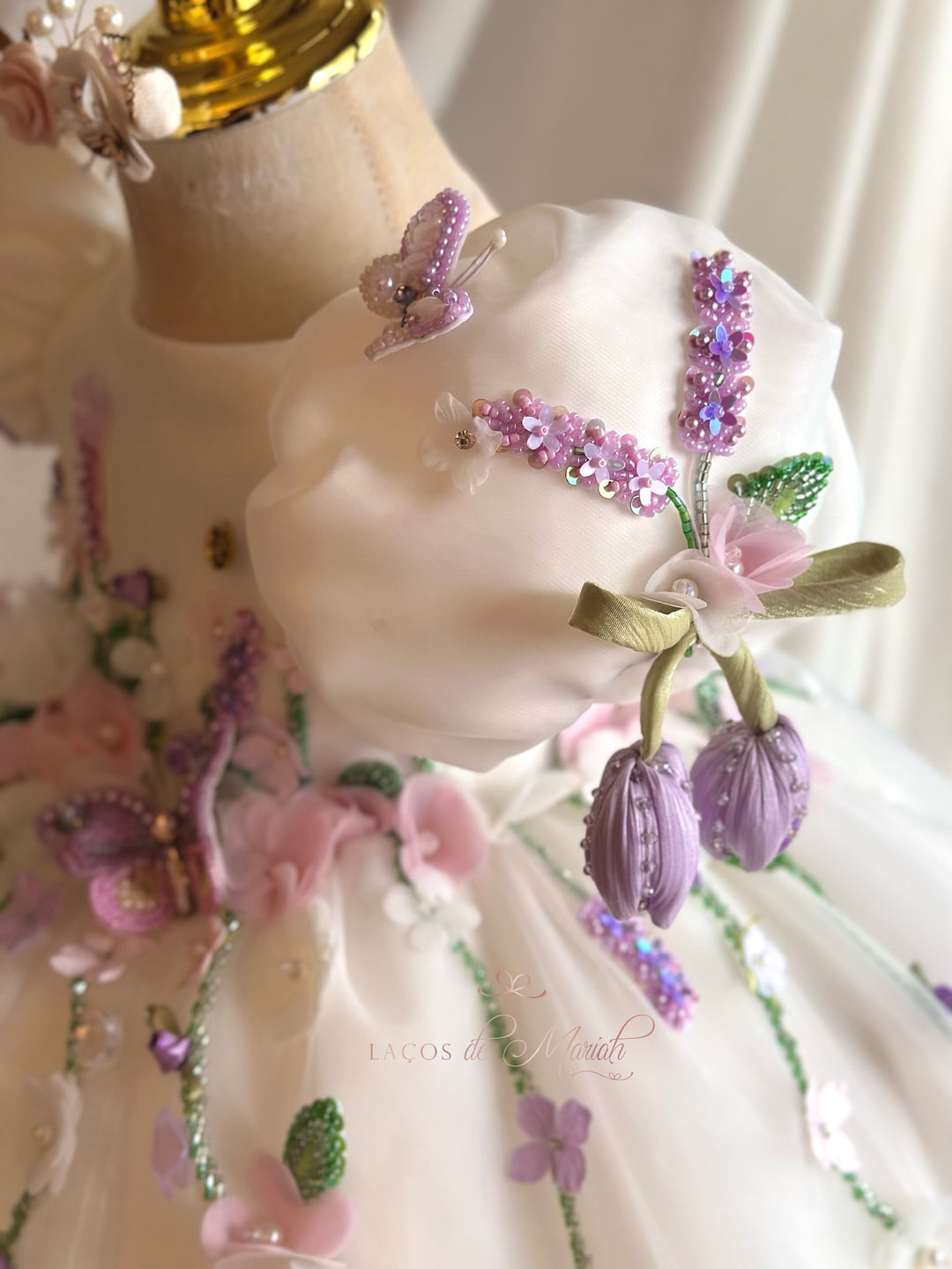 Handmade 3D Floral White Princess Dreamy Birthday Dress J832
