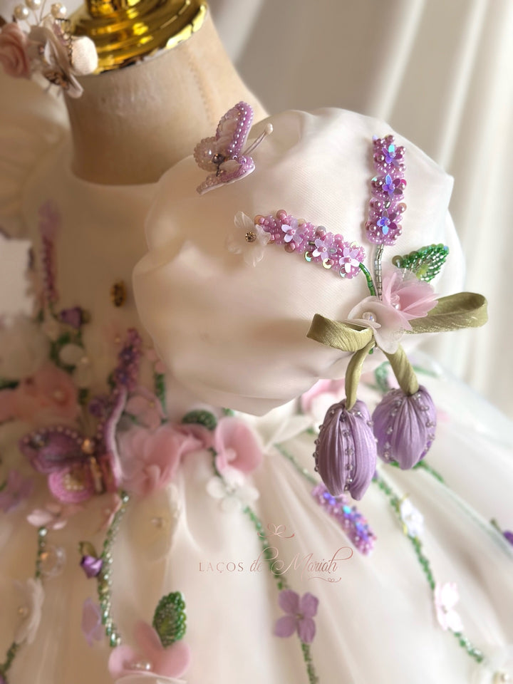 Handmade 3D Floral White Princess Dreamy Birthday Dress J832