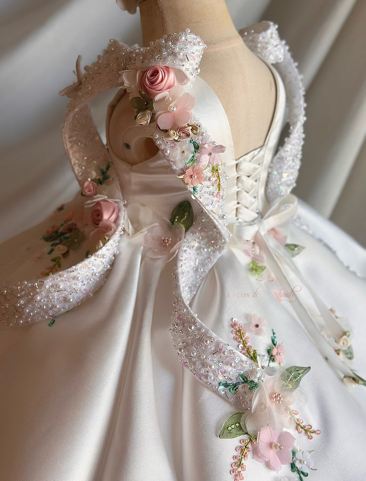 Luxury White Floral Embroidered Princess Birthday Dress J830