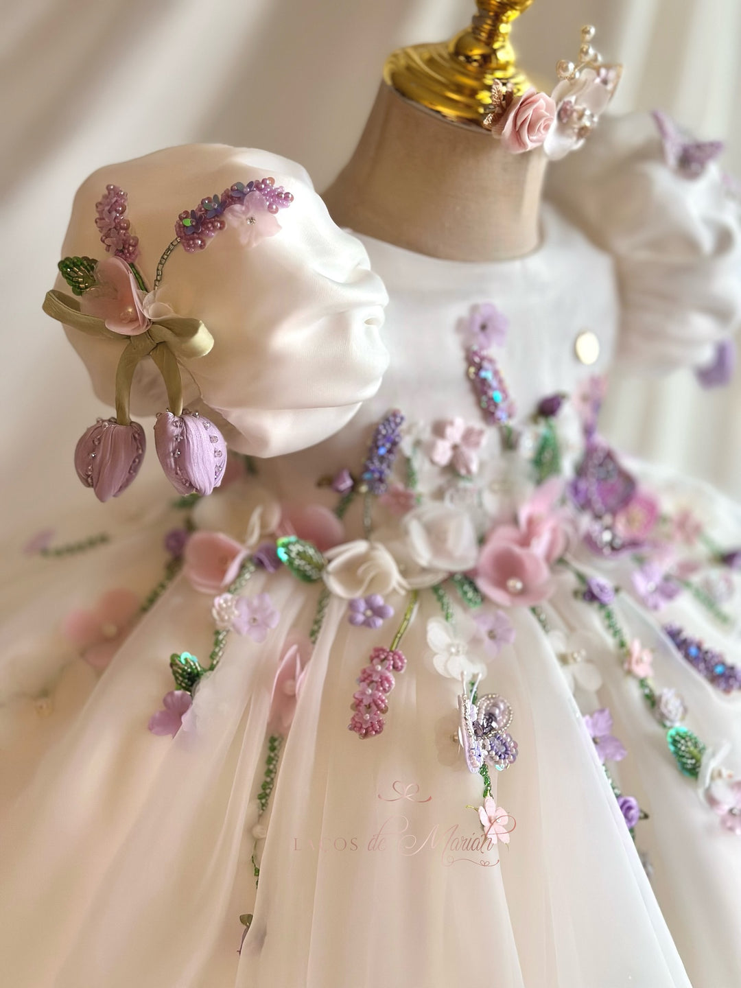 Handmade 3D Floral White Princess Dreamy Birthday Dress J832