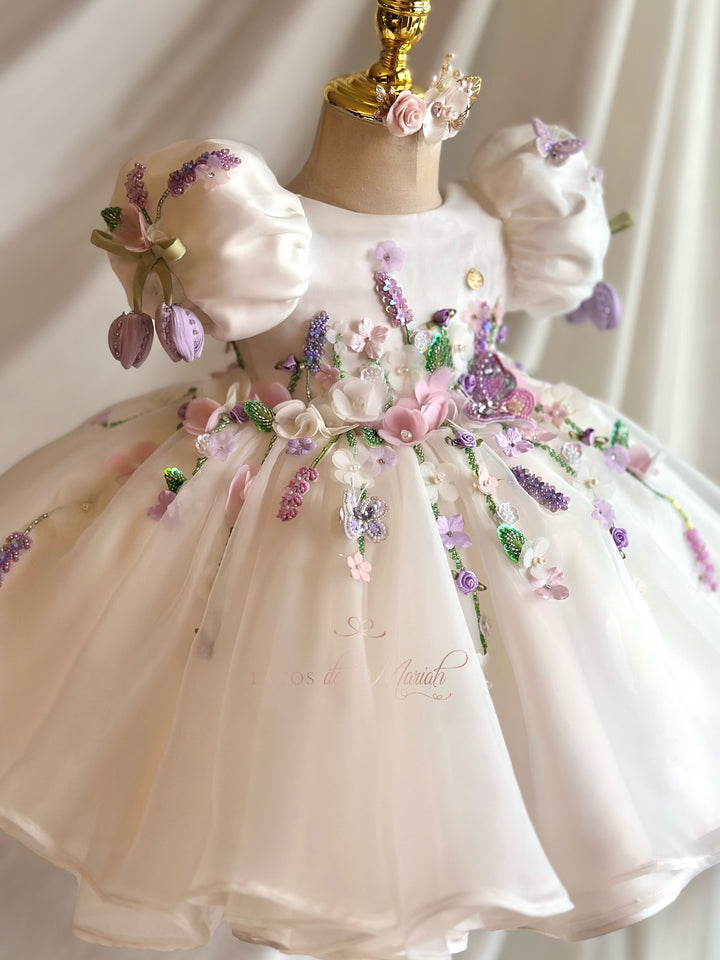 Handmade 3D Floral White Princess Dreamy Birthday Dress J832