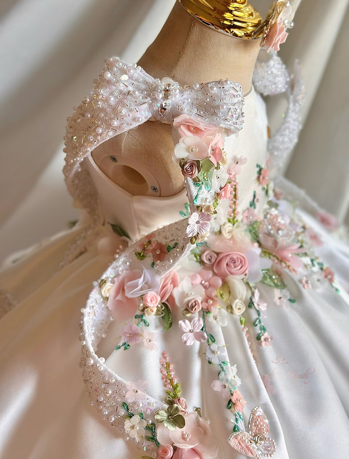 Luxury White Floral Embroidered Princess Birthday Dress J830