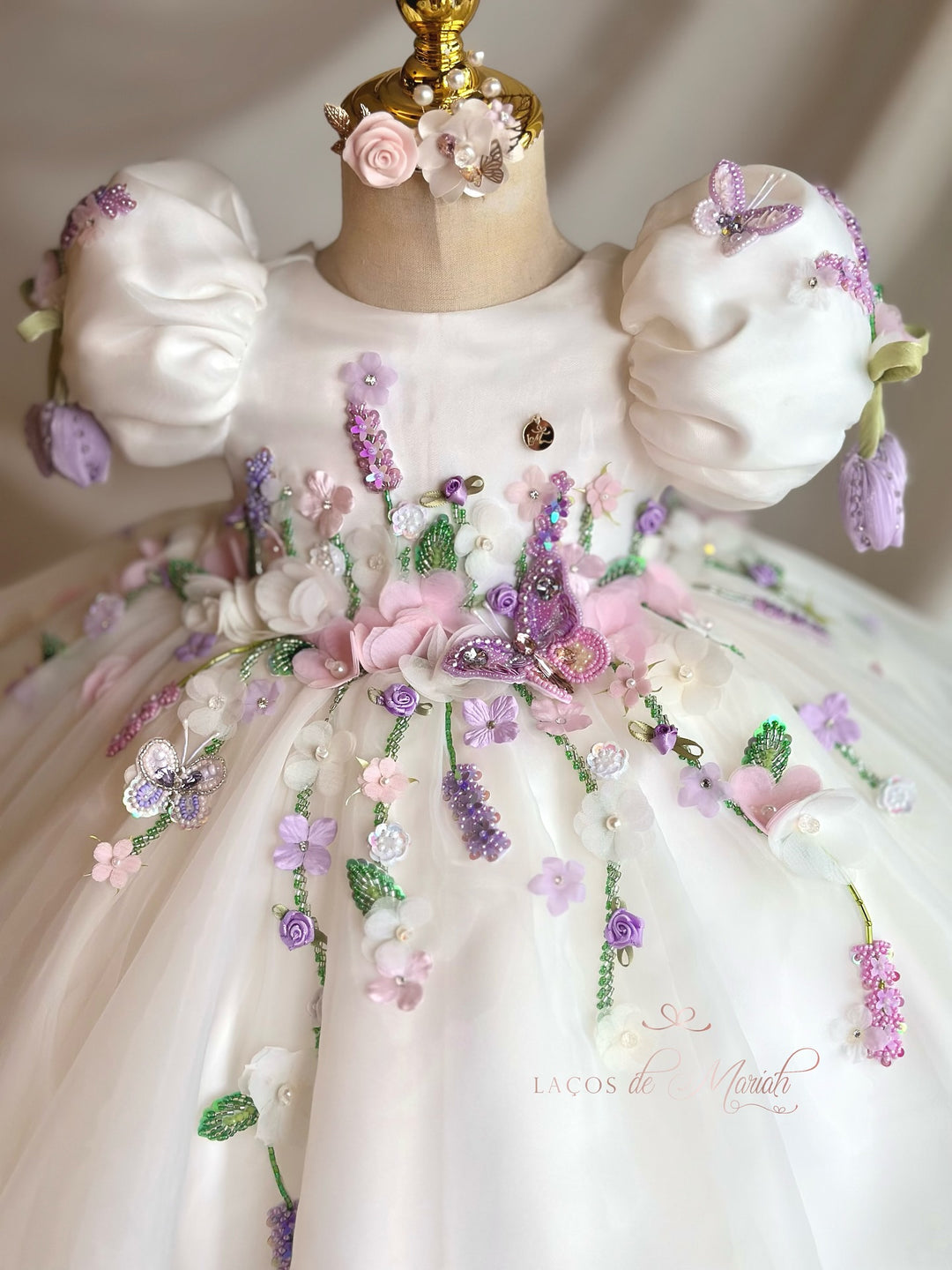 Handmade 3D Floral White Princess Dreamy Birthday Dress J832