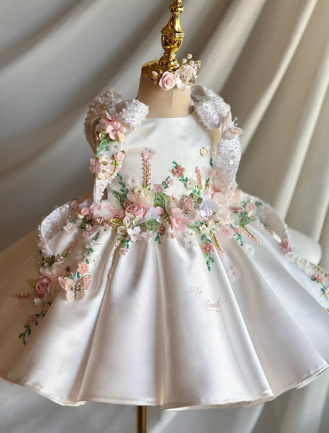 Luxury White Floral Embroidered Princess Birthday Dress J830
