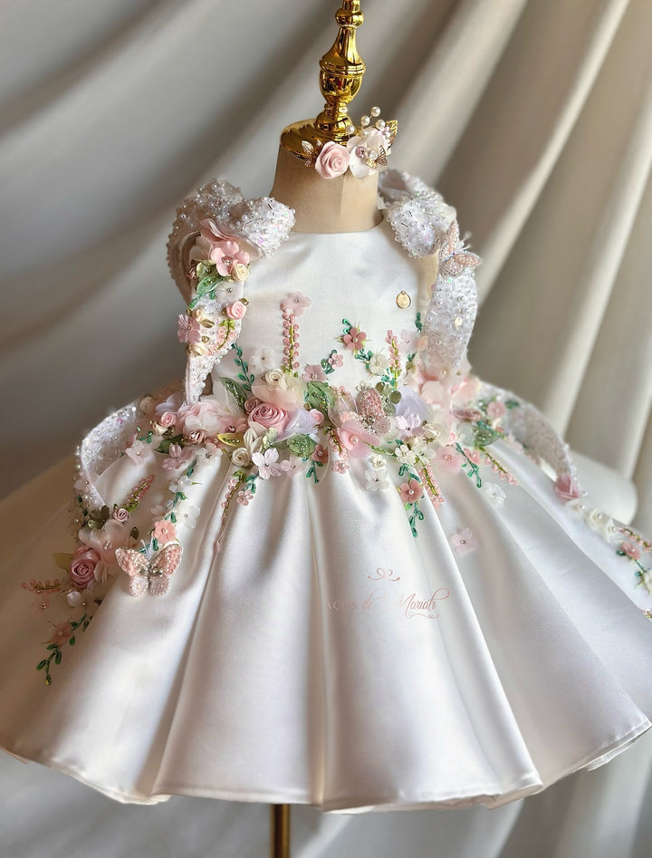 Luxury White Floral Embroidered Princess Birthday Dress J830