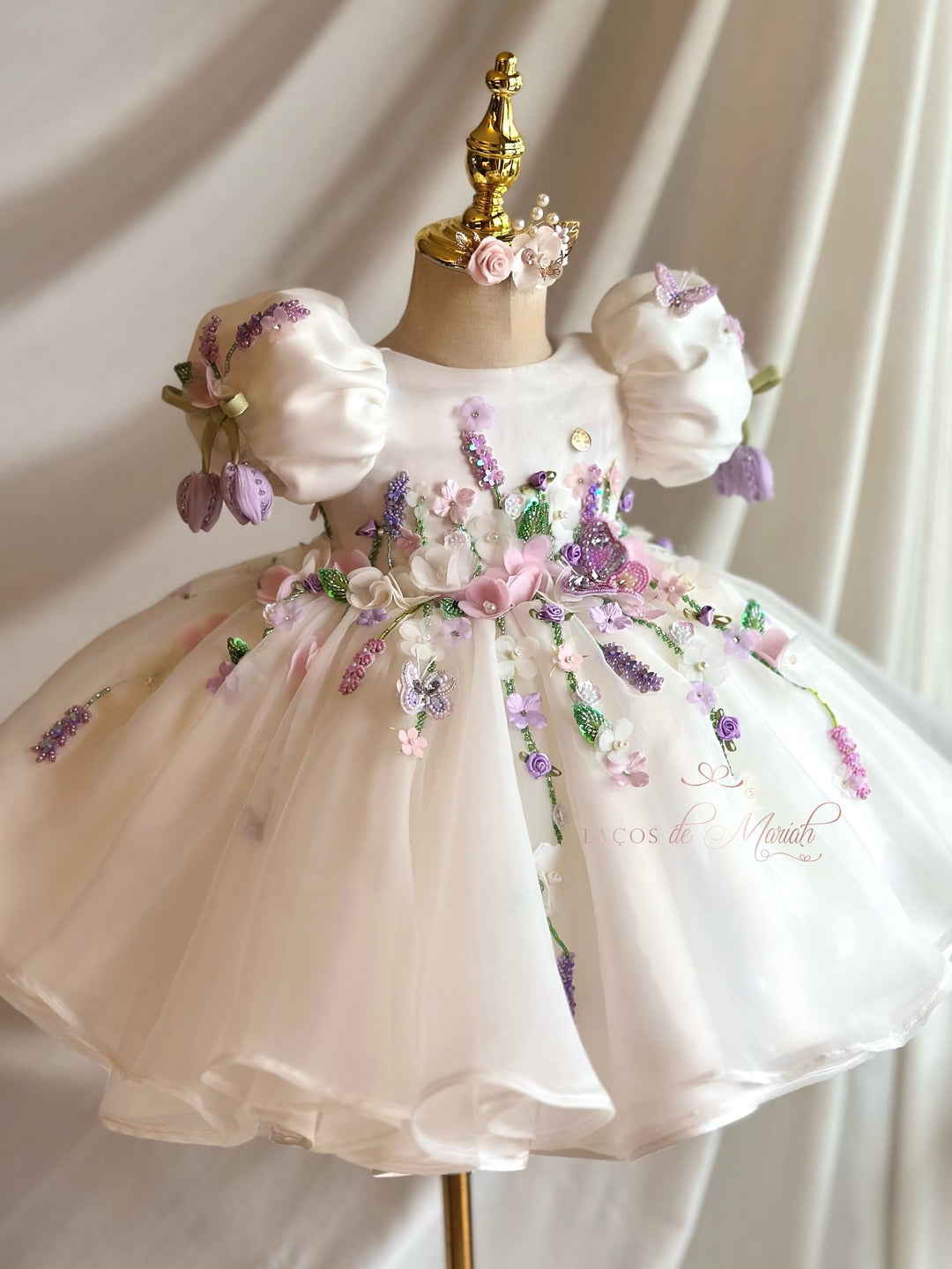 Handmade 3D Floral White Princess Dreamy Birthday Dress J832