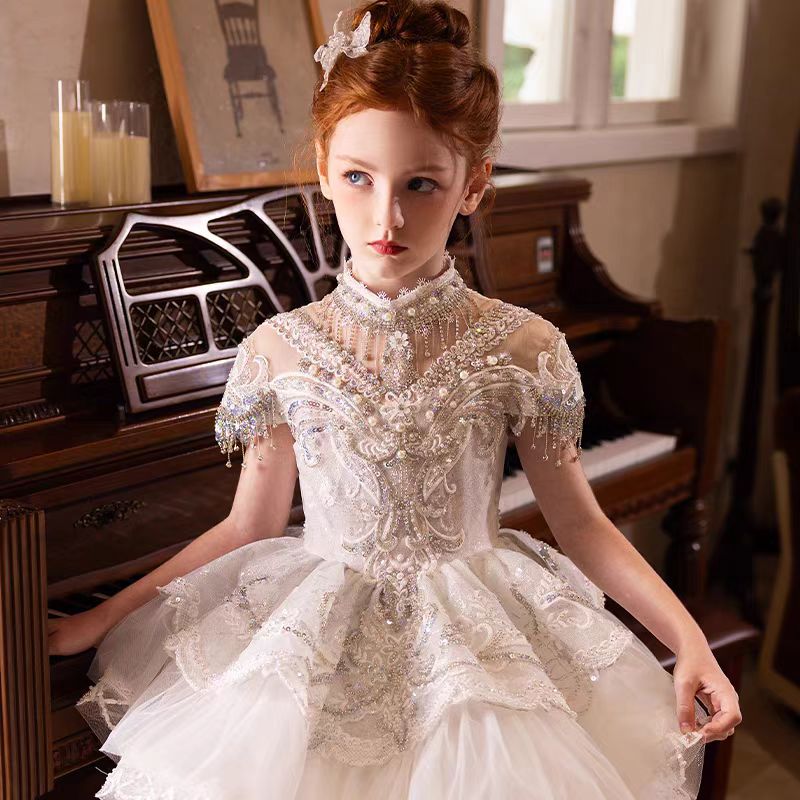 Luxury Off White Lace Princess Flower Girl Dress J186
