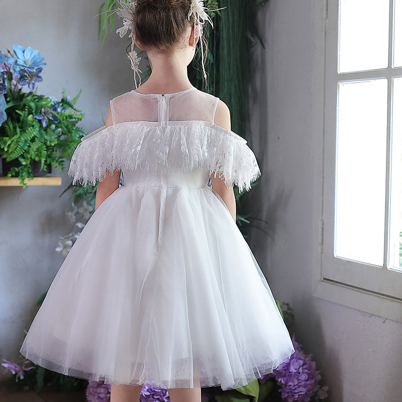 White Feather Flower Girl Dress Arabic Princess Baby J382
