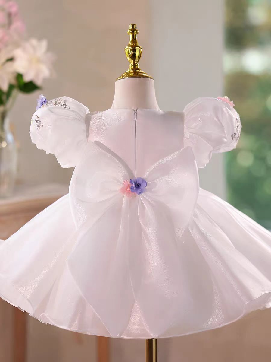 Elegant Appliques Princess Girl Dress for Birthday Party D034