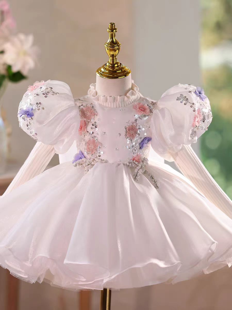 Elegant Appliques Princess Girl Dress for Birthday Party D034