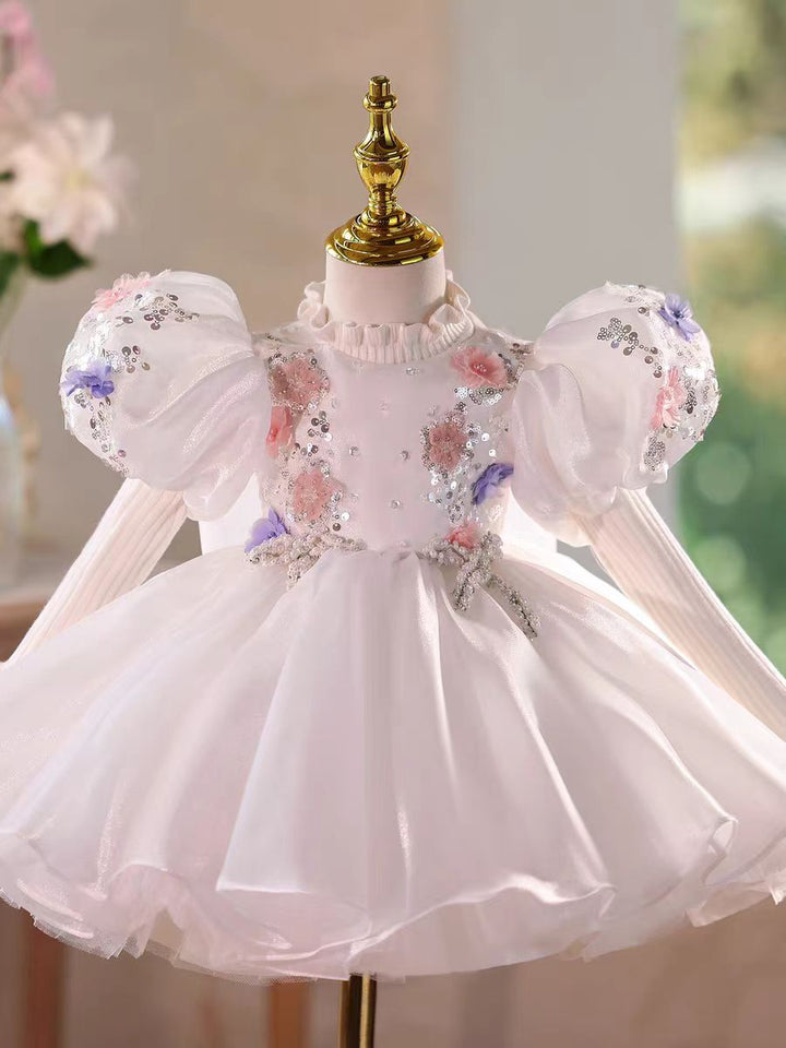 Elegant Appliques Princess Girl Dress for Birthday Party D034