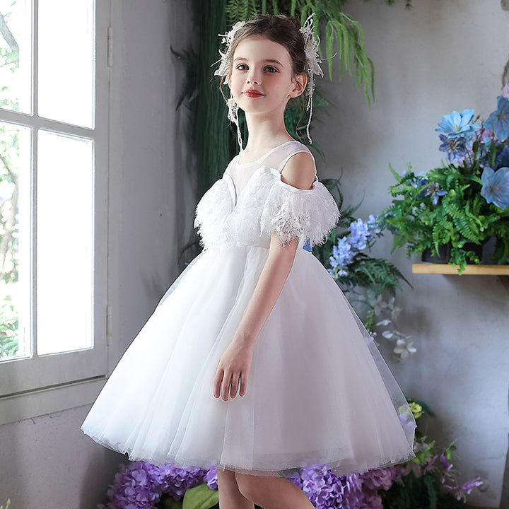 White Feather Flower Girl Dress Arabic Princess Baby J382