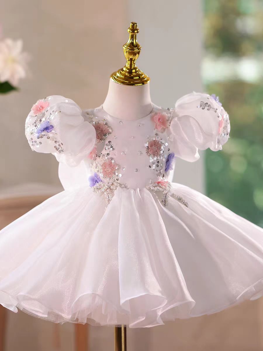 Elegant Appliques Princess Girl Dress for Birthday Party D034