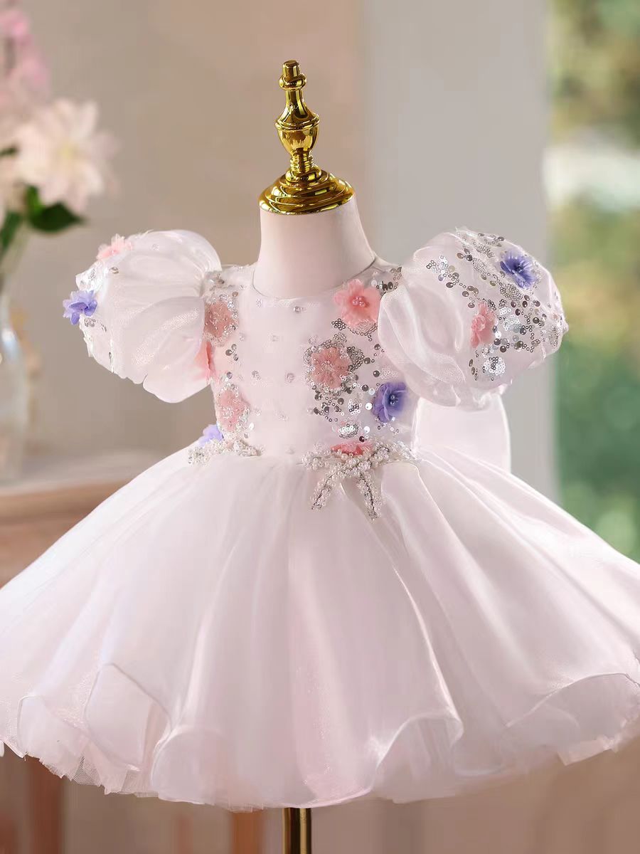 Elegant Appliques Princess Girl Dress for Birthday Party D034