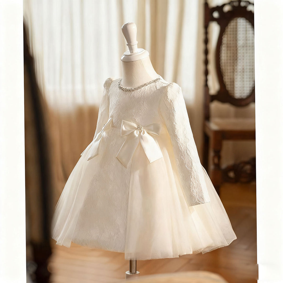 Elegant White Long Sleeve Princess Girl Dress for Birthday Party D206