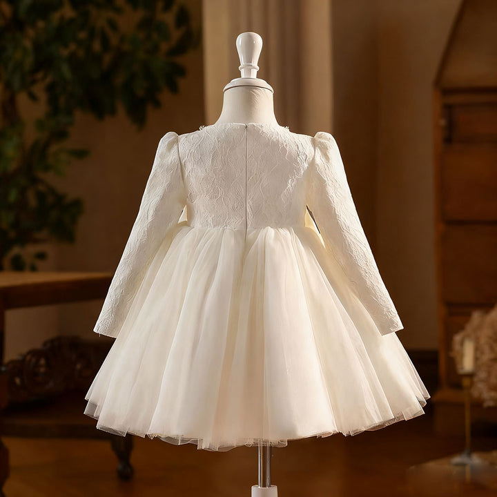 Elegant White Long Sleeve Princess Girl Dress for Birthday Party D206